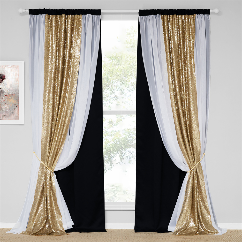 Double-Layered Drapes Blackout Curtains Mix Match Modern...