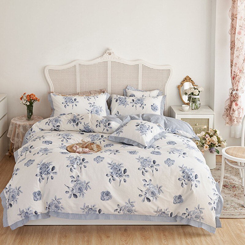 4Pcs Bedding Set 100%Cotton 600TC Floral Blossom Print...